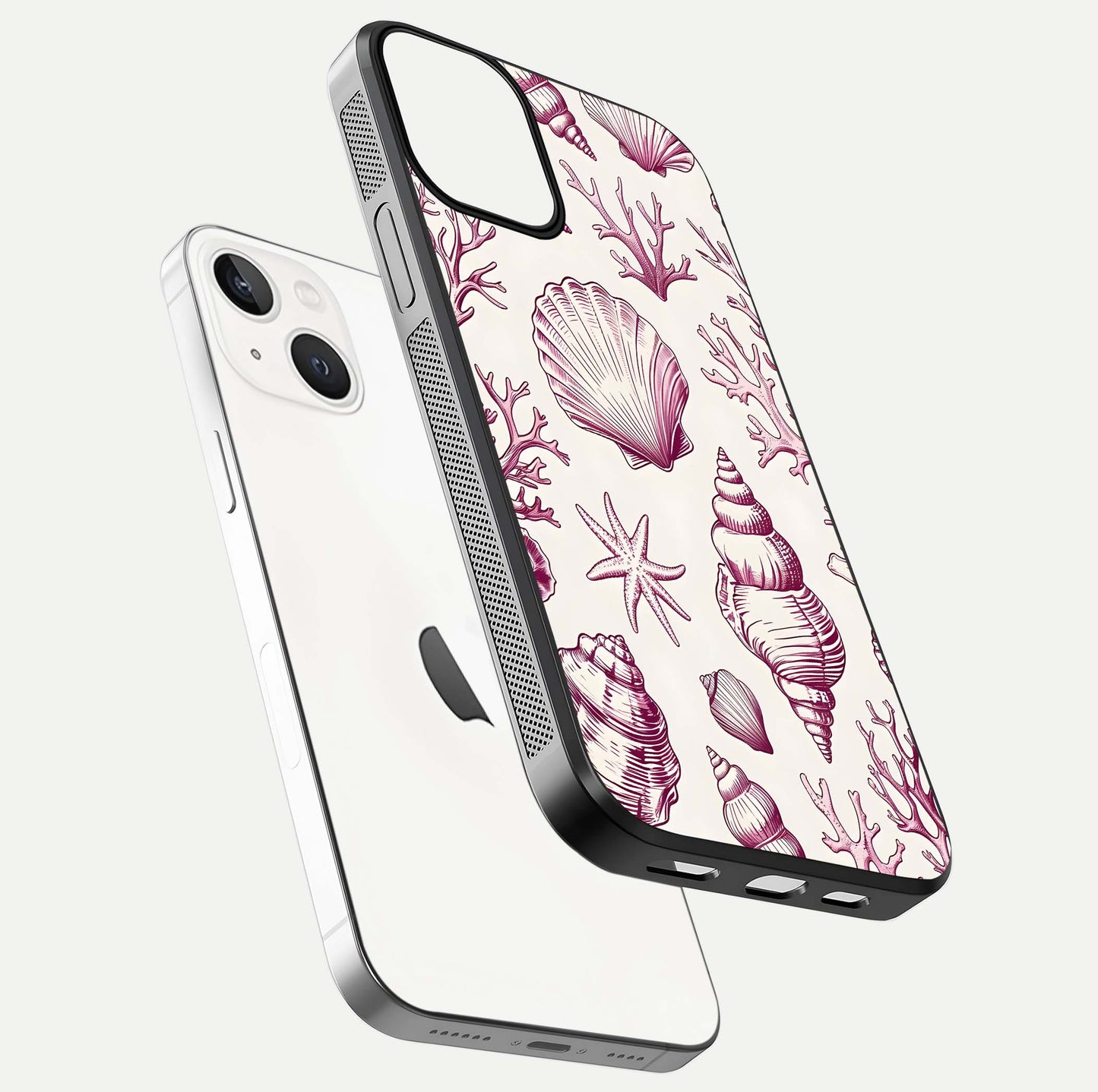 Pink Shells Outline Glass Case For iPhone 13 Mini