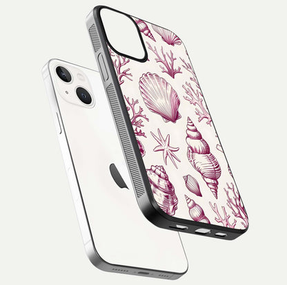 Pink Shells Outline Glass Case For iPhone 13 Mini