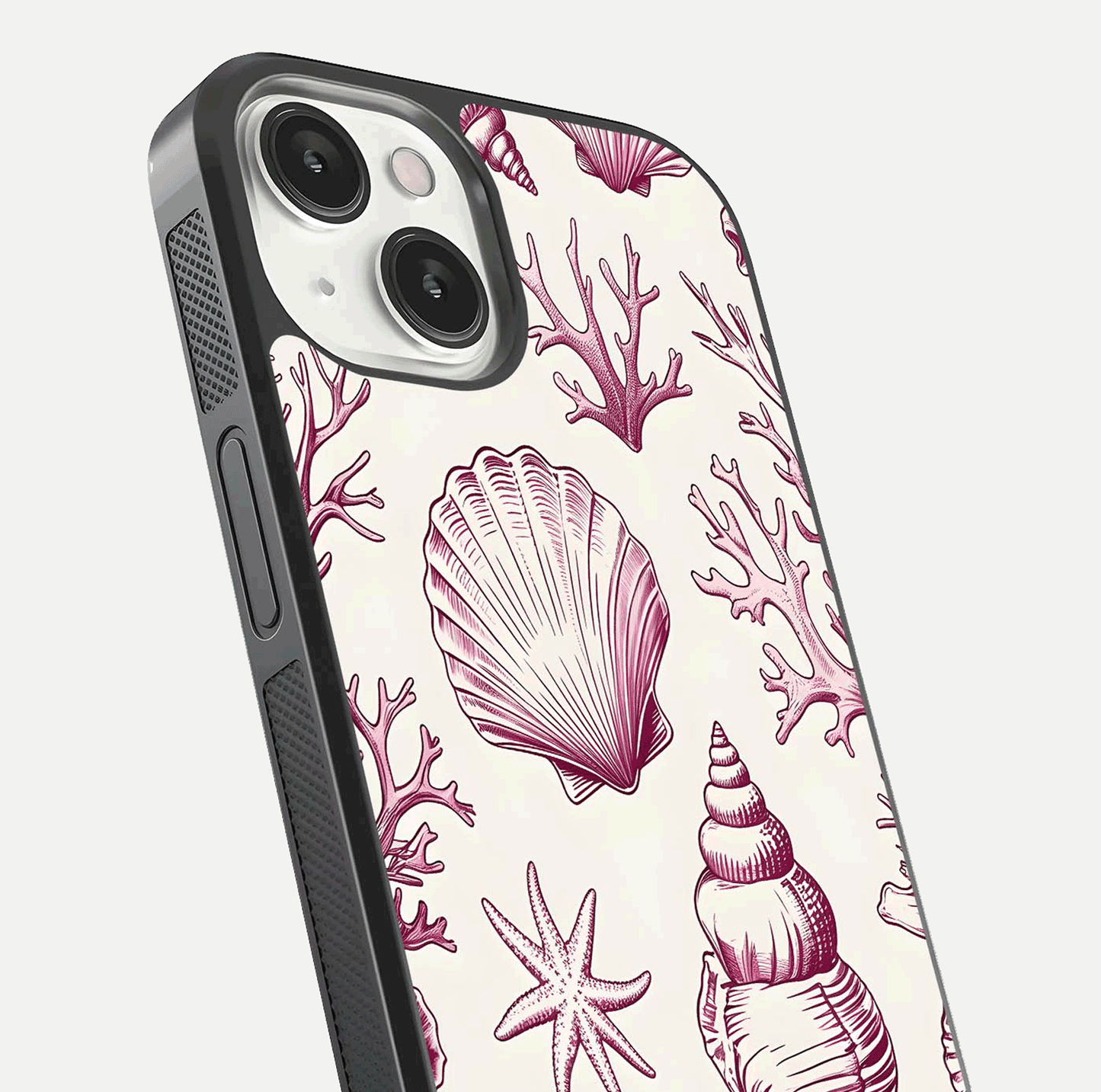 Pink Shells Outline Glass Case For iPhone 13 Mini