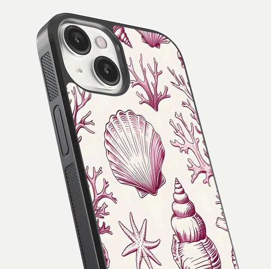 Pink Shells Outline Glass Case For iPhone 13 Mini