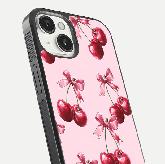 Red Cherries Pattern Glass Case For iPhone 13 Mini
