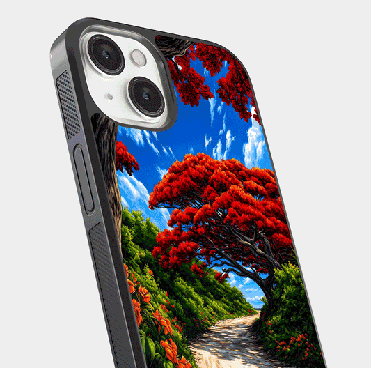 Red Trees Pathway Glass Case For iPhone 13 Mini