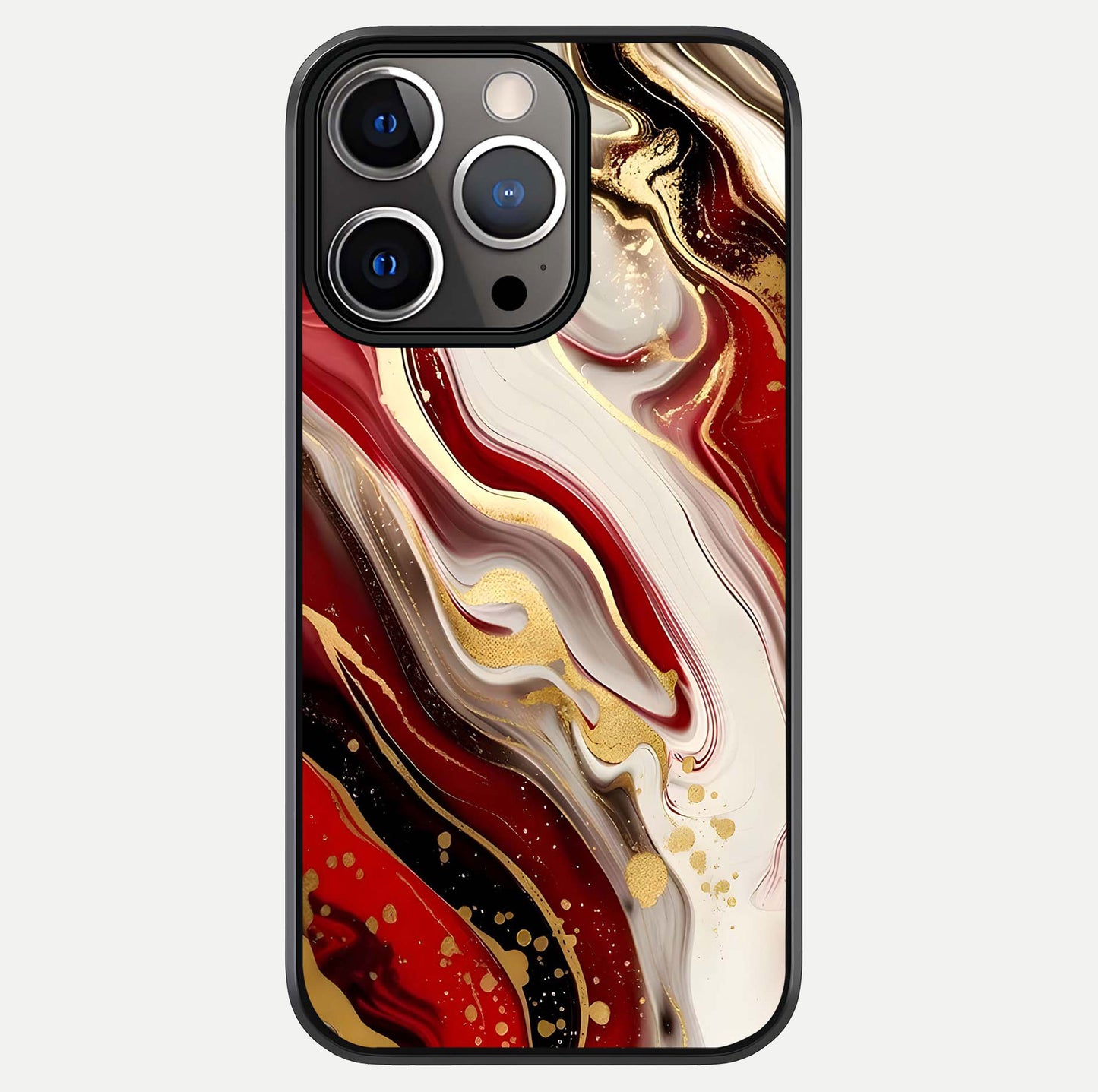 Red & White Marble Glass Case For iPhone 13 Pro