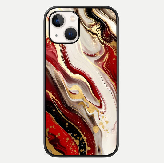 Red & White Marble Glass Case For iPhone 14
