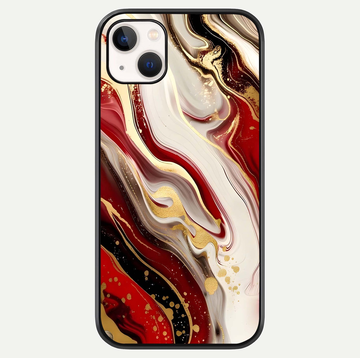 Red & White Marble Glass Case For iPhone 14 Plus