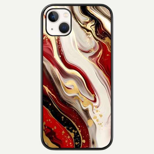 Red & White Marble Glass Case For iPhone 14 Plus