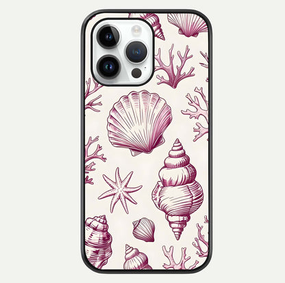 Pink Shells Outline Glass Case For iPhone 14 Pro