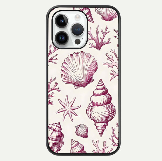 Pink Shells Outline Glass Case For iPhone 14 Pro