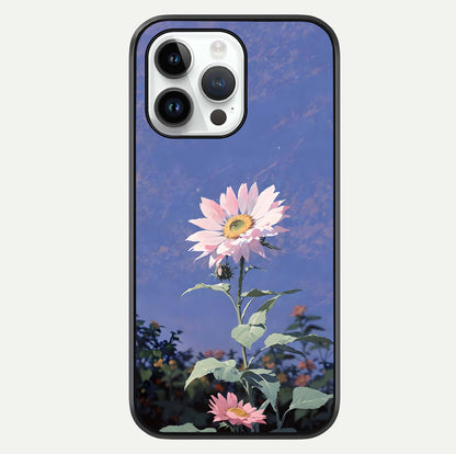 Pink Sunflower Glow Glass Case For iPhone 14 Pro