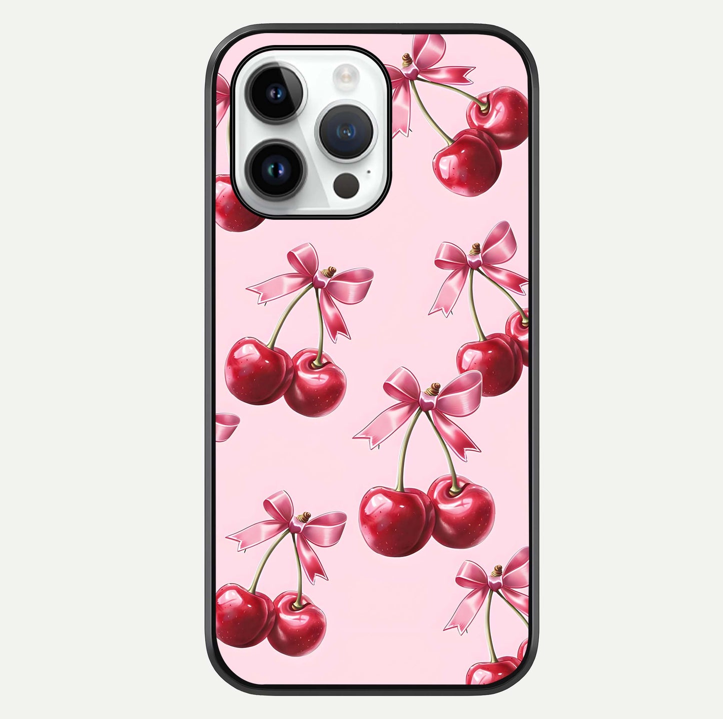 Red Cherries Pattern Glass Case For iPhone 14 Pro