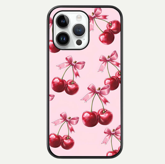 Red Cherries Pattern Glass Case For iPhone 14 Pro