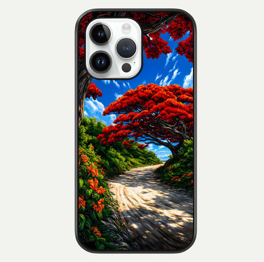 Red Trees Pathway Glass Case For iPhone 14 Pro