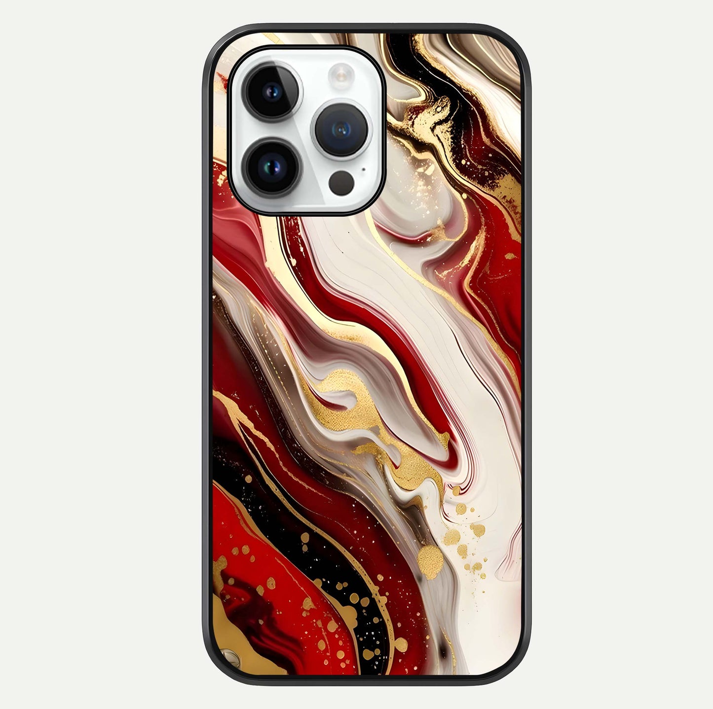 Red & White Marble Glass Case For iPhone 14 Pro