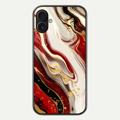 Red & White Marble Glass Case For iPhone 16 Plus