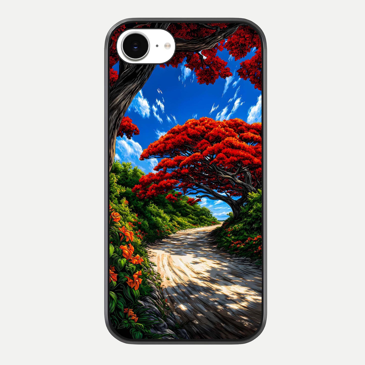Red Trees Pathway Glass Case For iPhone 16e