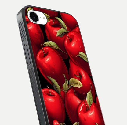 Apple Pattern Glass Case for iPhone 16e close-up angle showing pattern texture and shine reflection