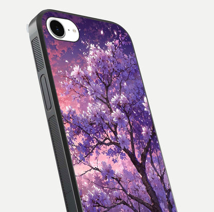 Blossom Tree Glass Case for iPhone 16e close-up image highlighting tree branches, blossoms, and shine