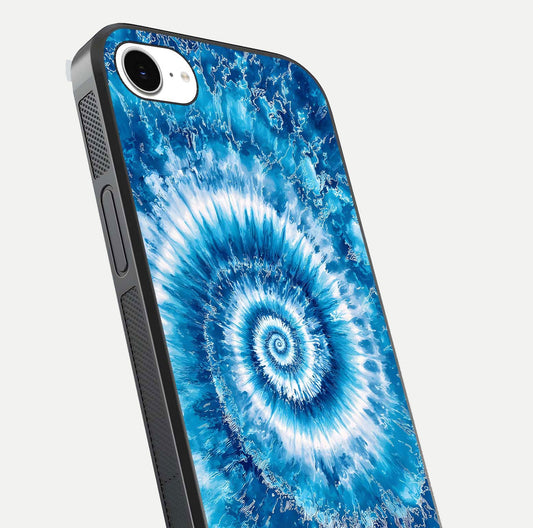 Blue Galaxy Wave Glass Case for iPhone 16e close-up highlighting fluid wave motion and deep-blue reflection