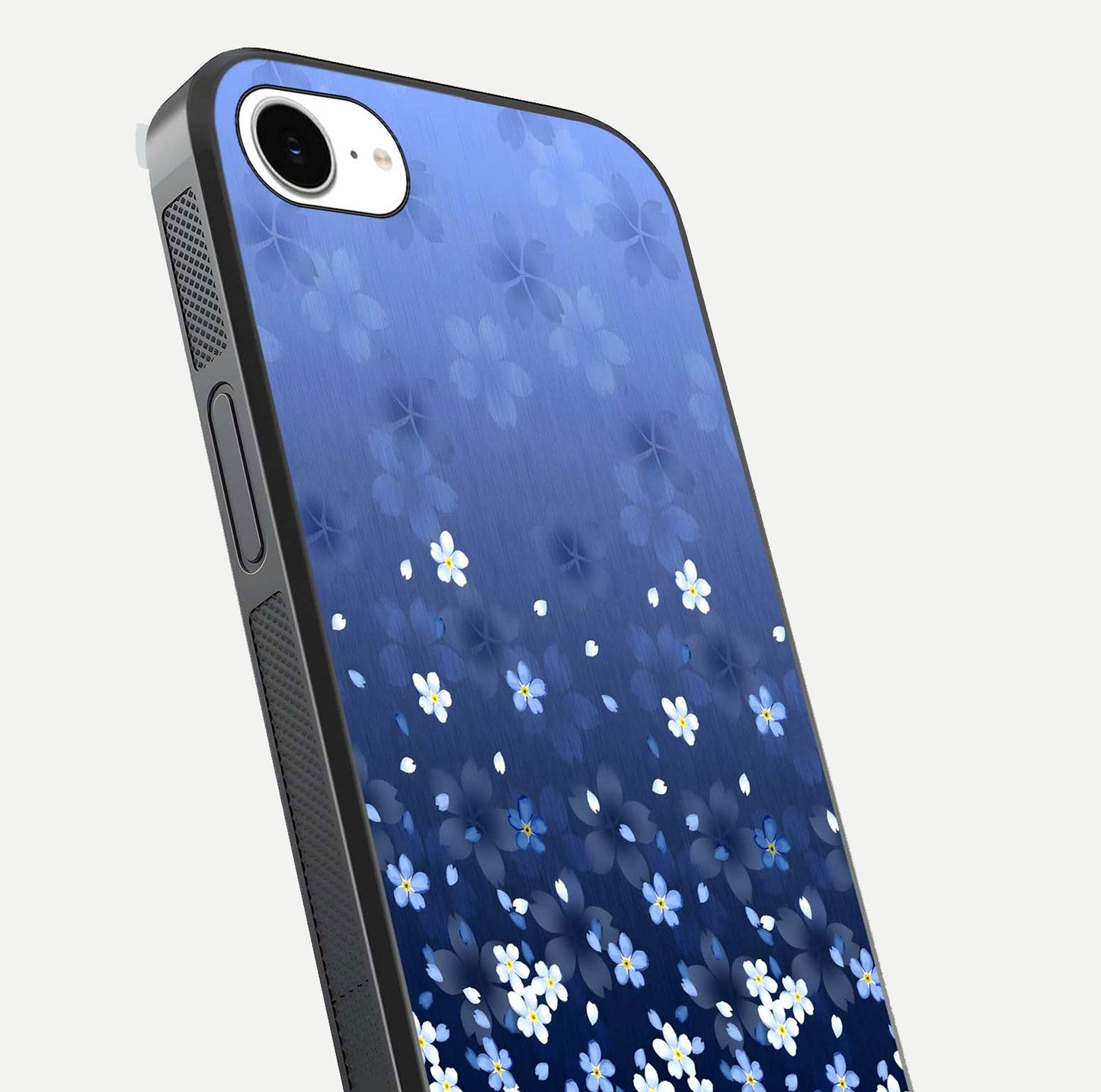 Blue Starry Glass Case for iPhone 16e close-up image highlighting sparkle details and midnight blue gradient