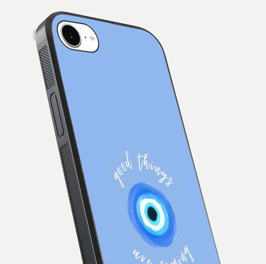 Bright Future Ahead Glass Case for iPhone 16e close-up image highlighting bold quote text and HD reflection