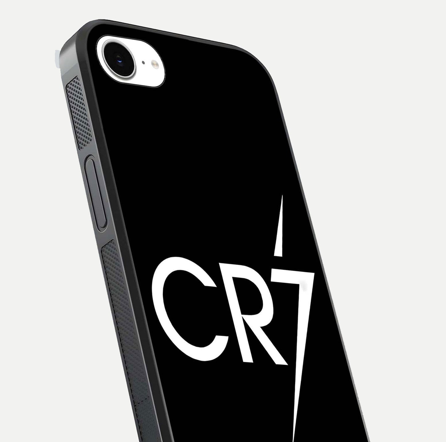 CR7 Elite Strike Glass Case for iPhone 16e close-up highlighting CR7 artwork and shine reflection