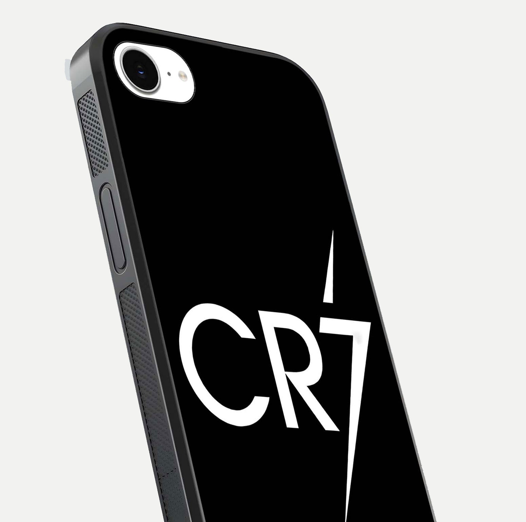 CR7 Elite Strike Glass Case for iPhone 16e close-up highlighting CR7 artwork and shine reflection