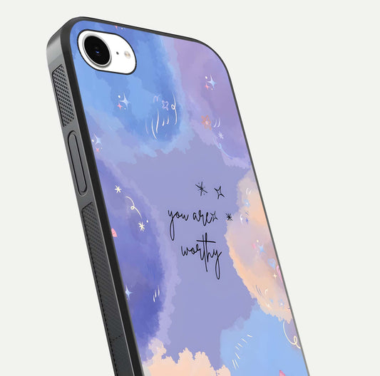 Celestial Cloud Magic Glass Case for iPhone 16e close-up highlighting smooth gradient and gloss surface