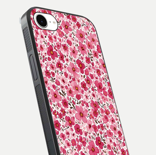 Cherry Blossom Charm Glass Case for iPhone 16e close-up highlighting petal gradient and reflection shine