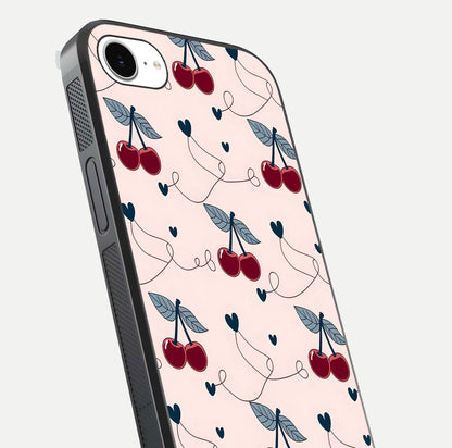 Cherry Heart Line Glass Case for iPhone 16e close-up showing heart outline and HD reflection gloss