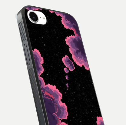 Cosmic Cloud Journey Glass Case for iPhone 16e close-up highlighting star clusters and reflection texture