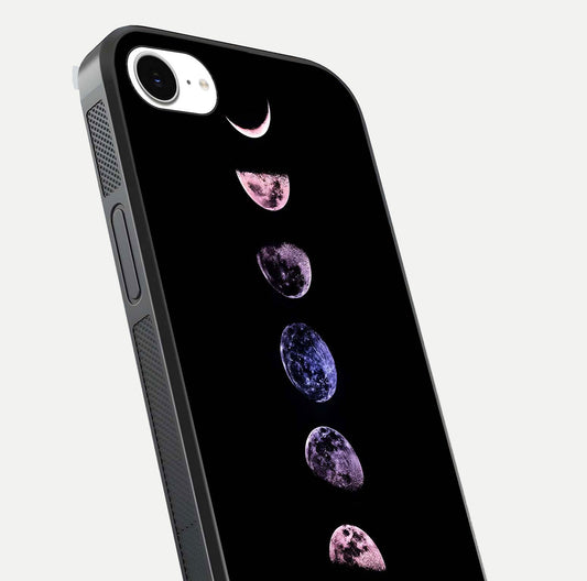 Crimson All Planets Glass Case for iPhone 16e close-up highlighting planet details and reflection polish
