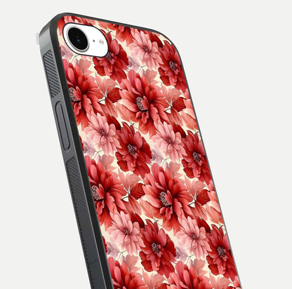 Crimson Love Petals Glass Case for iPhone 16e close-up highlighting petal texture and light reflection