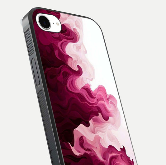 Crimson Wave Flow Glass Case for iPhone 16e close-up highlighting flow texture and reflection tone