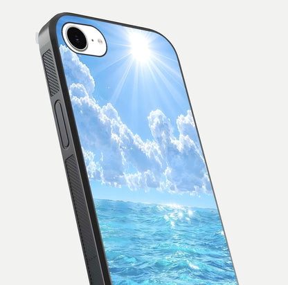 Endless Ocean Horizon Glass Case for iPhone 16e close-up highlighting water texture and reflection shine