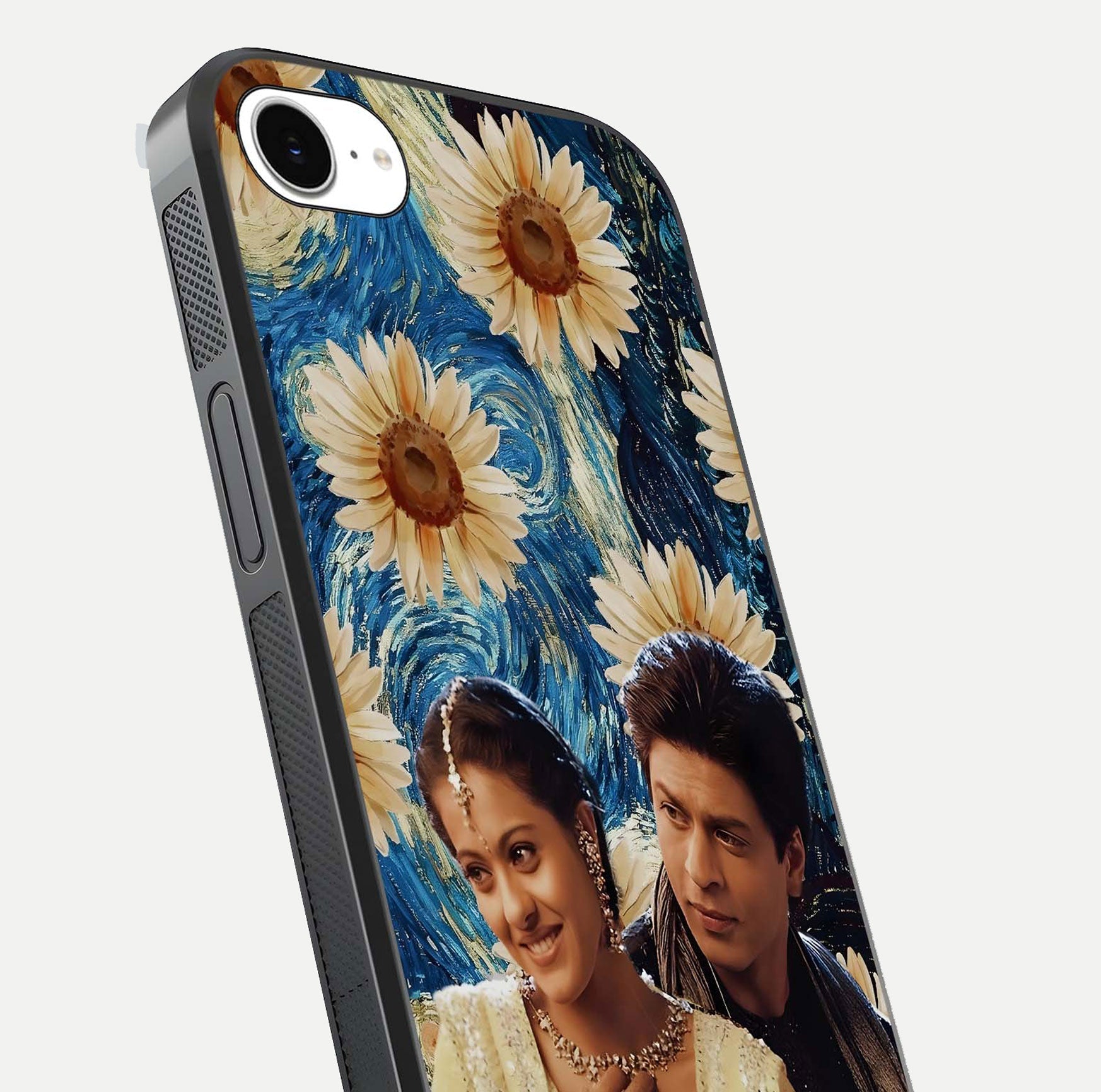 Eternal Love Story Glass Case for iPhone 16e close-up highlighting couple detail and light reflection