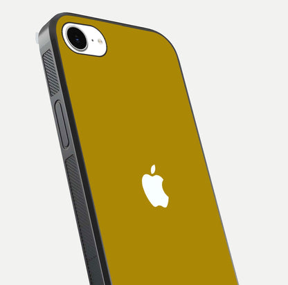 Golden Luxe Aura Glass Case for iPhone 16e close-up angled shot showing metallic shine and light reflection