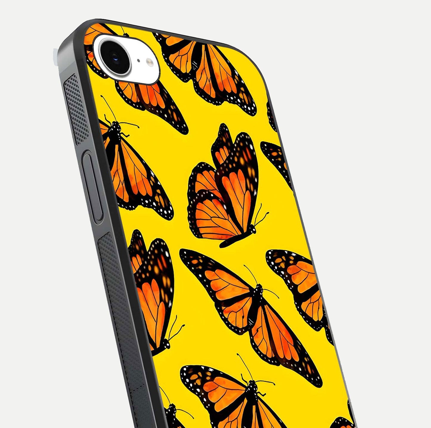 Golden Wing Flight Glass Case for iPhone 16e close-up angled shot showing metallic wing texture and shine detail