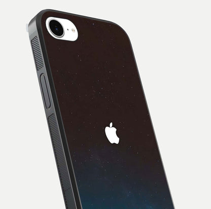 Green Emerald Apple Logo Glass Case for iPhone 16e close-up angled shot showing color depth and reflection clarity
