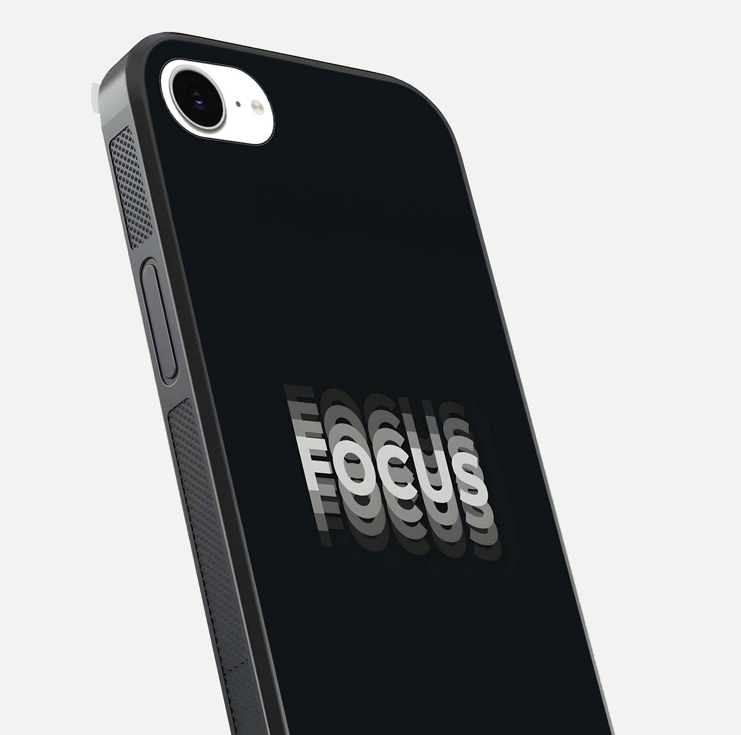 Mono Focus Vision Glass Case for iPhone 16e close-up angled shot highlighting minimal contrast and reflection