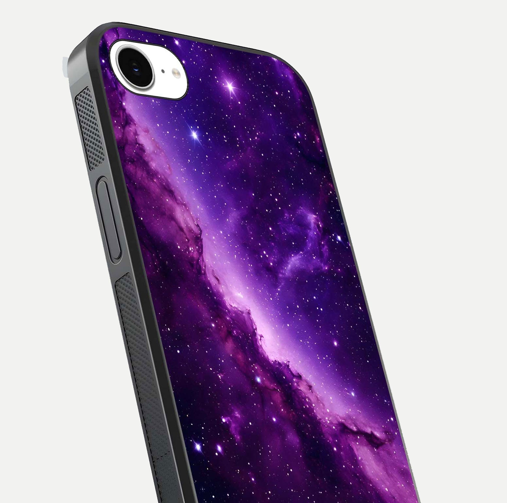 Purple Shade Sky Glass Case for iPhone 16e close-up angled shot highlighting color gradient and reflection