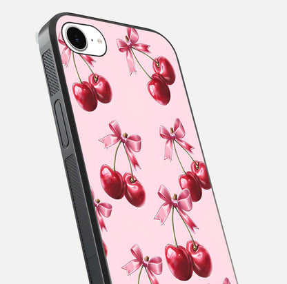 Red Cherries Pattern Glass Case For iPhone 16e