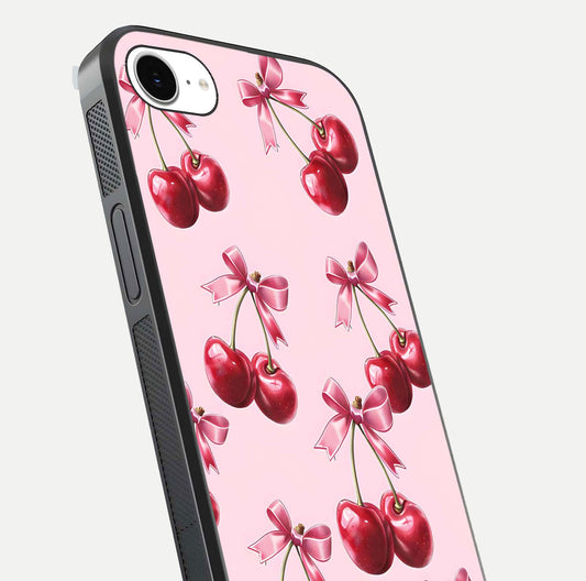 Red Cherries Pattern Glass Case For iPhone 16e
