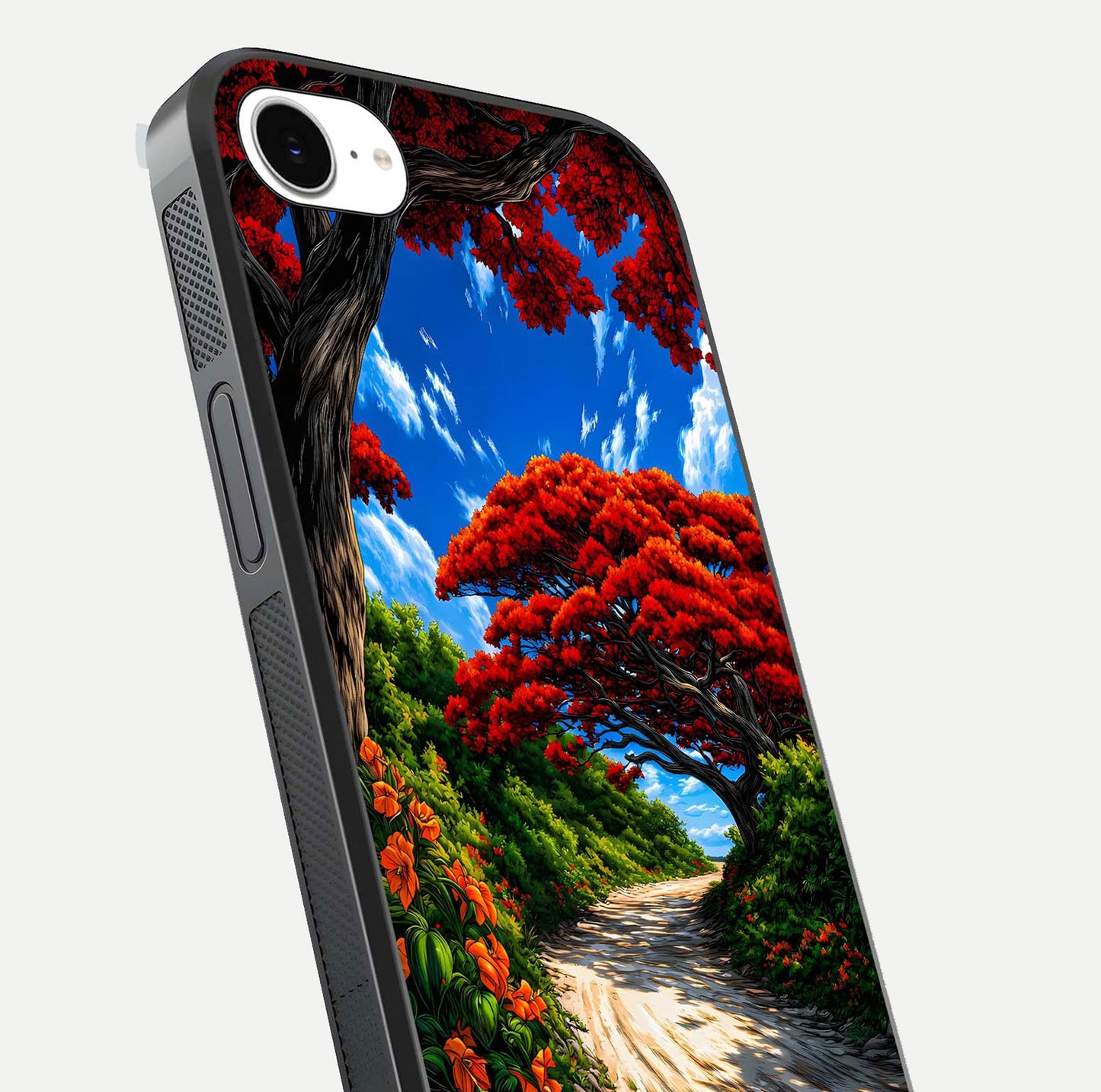Red Trees Pathway Glass Case For iPhone 16e