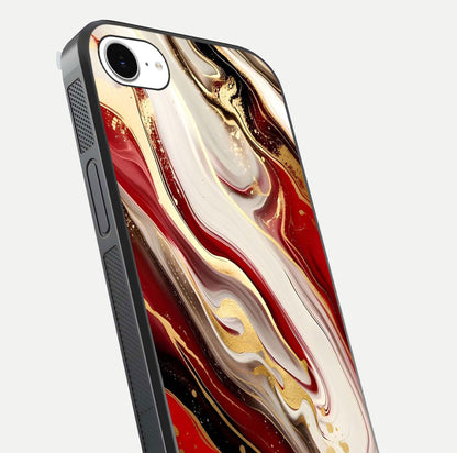 Red & White Marble Glass Case For iPhone 16e