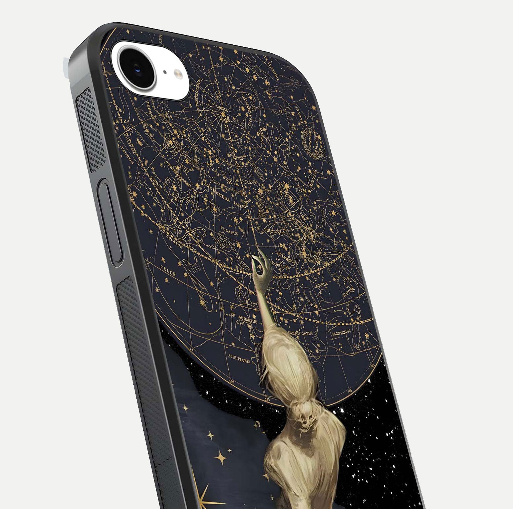 Taylor Swift Girl Glass Case for iPhone 16e close-up angled shot highlighting texture and HD reflection