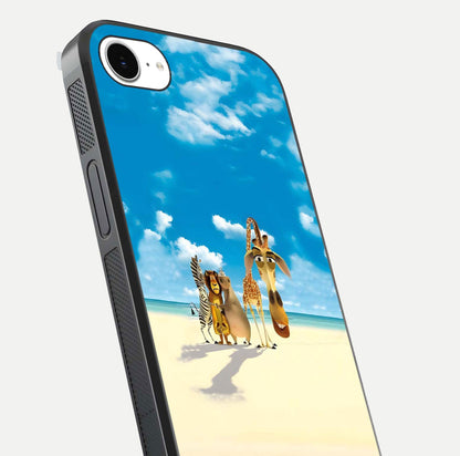Tropical Fun Squad Glass Case for iPhone 16e close-up angled shot highlighting vibrant tones and texture