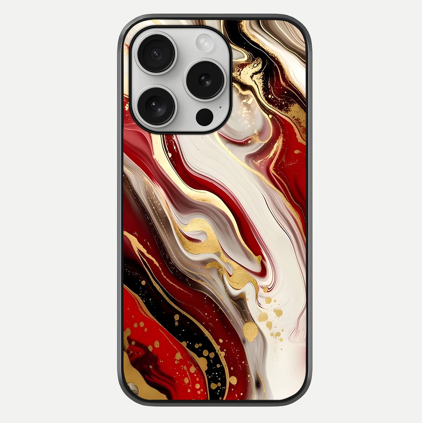 Red & White Marble Glass Case For iPhone 16 Pro