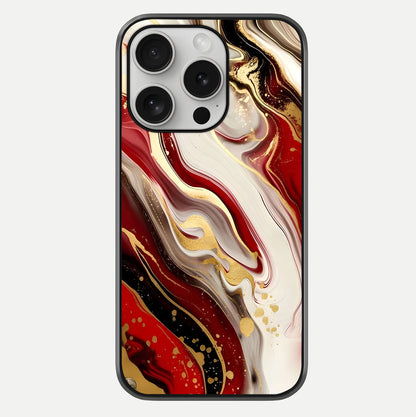 Red & White Marble Glass Case For iPhone 16 Pro
