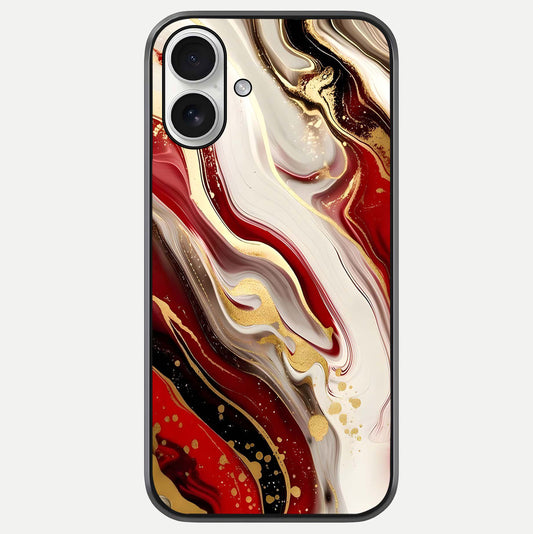 Red & White Marble Glass Case For iPhone 17
