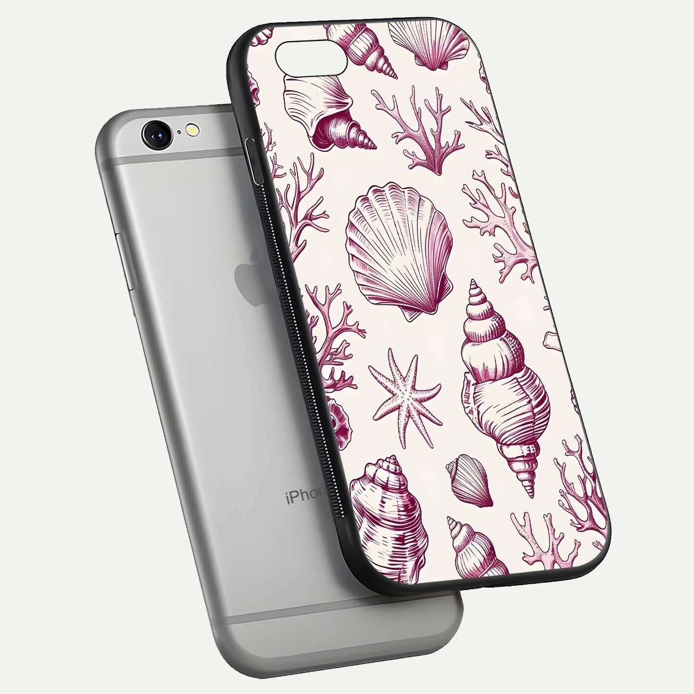 Pink Shells Outline Glass Case For iPhone 6